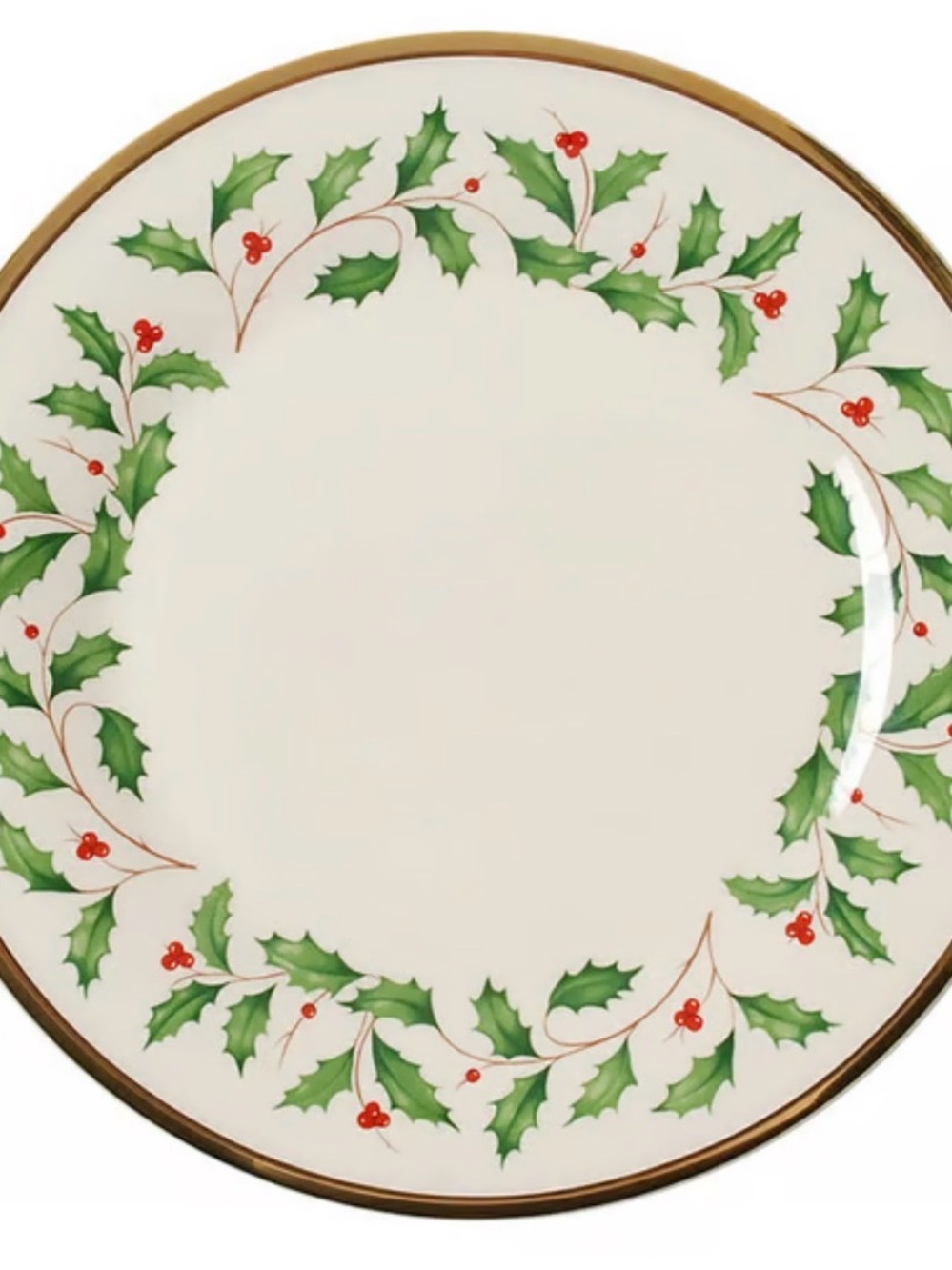 Lenox Holiday Holly Plate - White, Green, Red, Gold